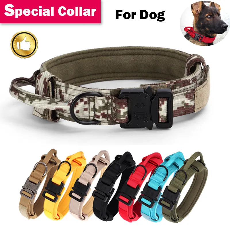 Military Tactical Big Dog Collar With Handle Large Pet Outdoor Training Accessories Black Nylon Duarable Collar Leash Rope Set