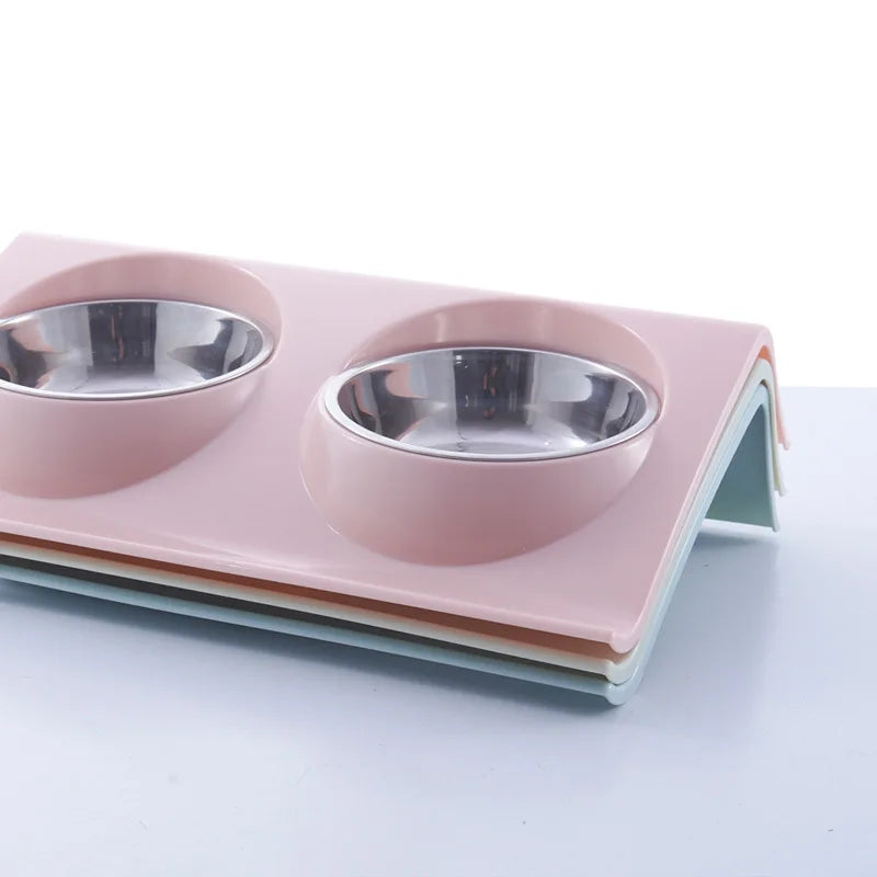 Stainless steel water bowl feeder solution dog and cat supplies double bowl pet dog and cat feeding table