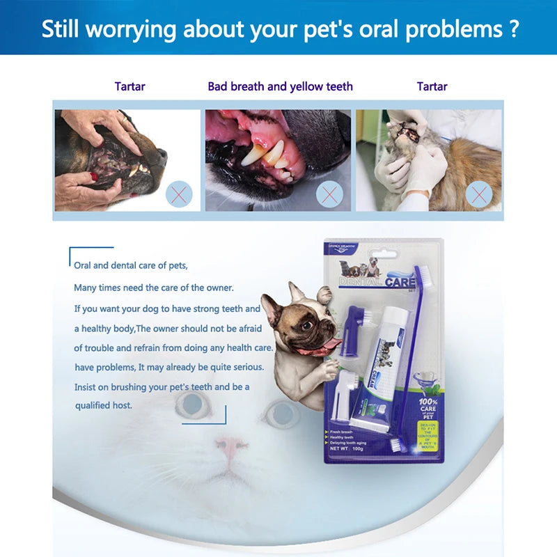 Small Pet Toothpaste Set Dogs Cats Finger Tooth Brush Oral Care Puppy Toothbrush Toothpaste Set