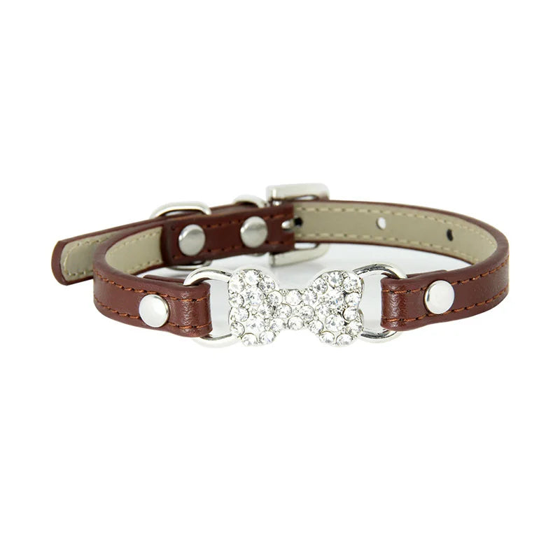 pawstrip 5 Colors Bling Rhinestone Small Dog Collar PU Leather Cat Collar Chihuahua Yorkie Teddy Pet Leads Solid Pet Collars S/M