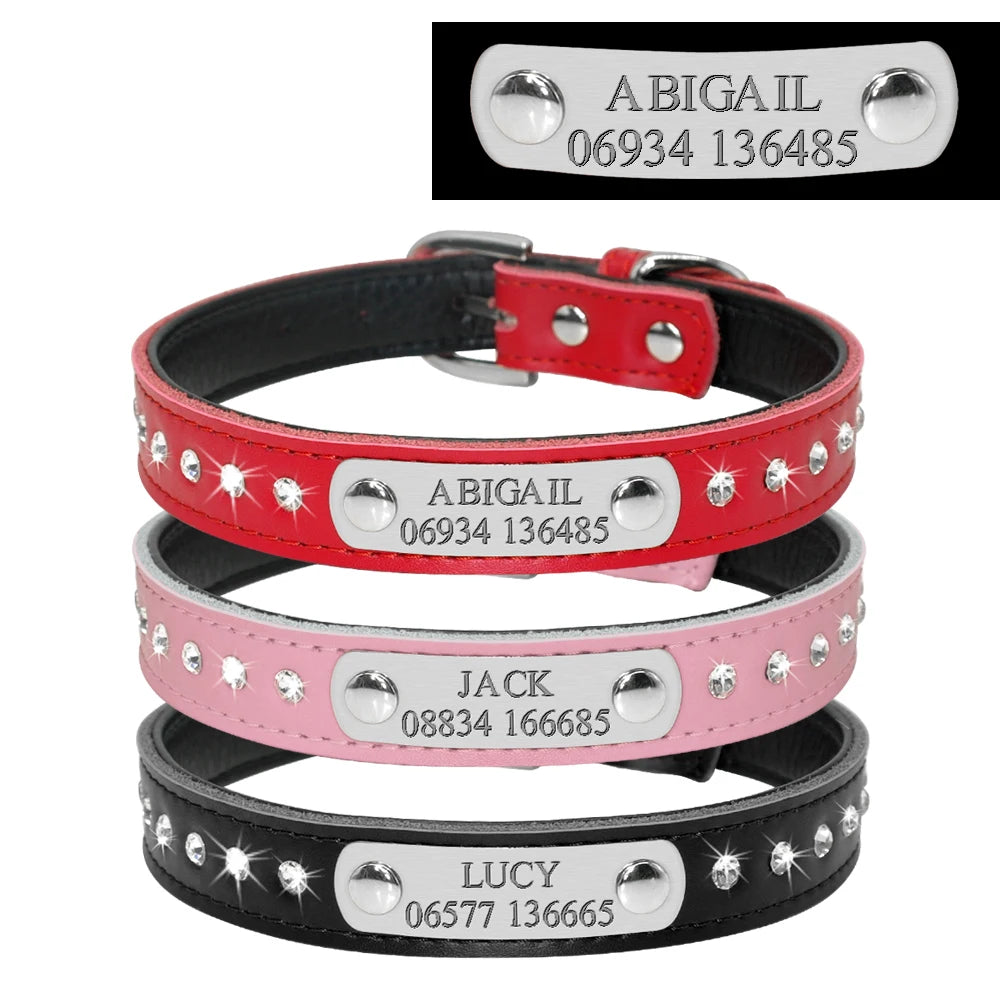 Personalized Cat Collar Bling Rhinestone Small Dog Cats Collars Free Custom Kitten Puppy Nameplate ID Necklace Pet Accessories