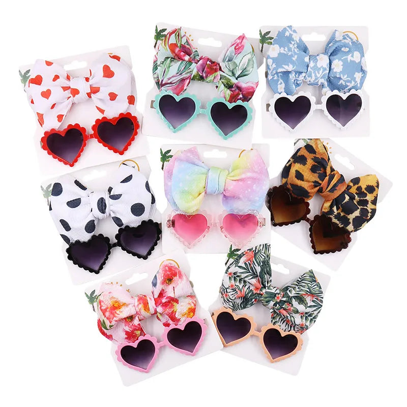 Pet Dog Sunglasses Cute Dog Cats Headband Bow Hair Accessories Heart-Shaped Glasses Dog Grooming Photography Props Dog Supplies