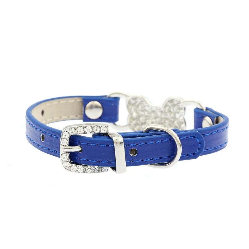 pawstrip 5 Colors Bling Rhinestone Small Dog Collar PU Leather Cat Collar Chihuahua Yorkie Teddy Pet Leads Solid Pet Collars S/M