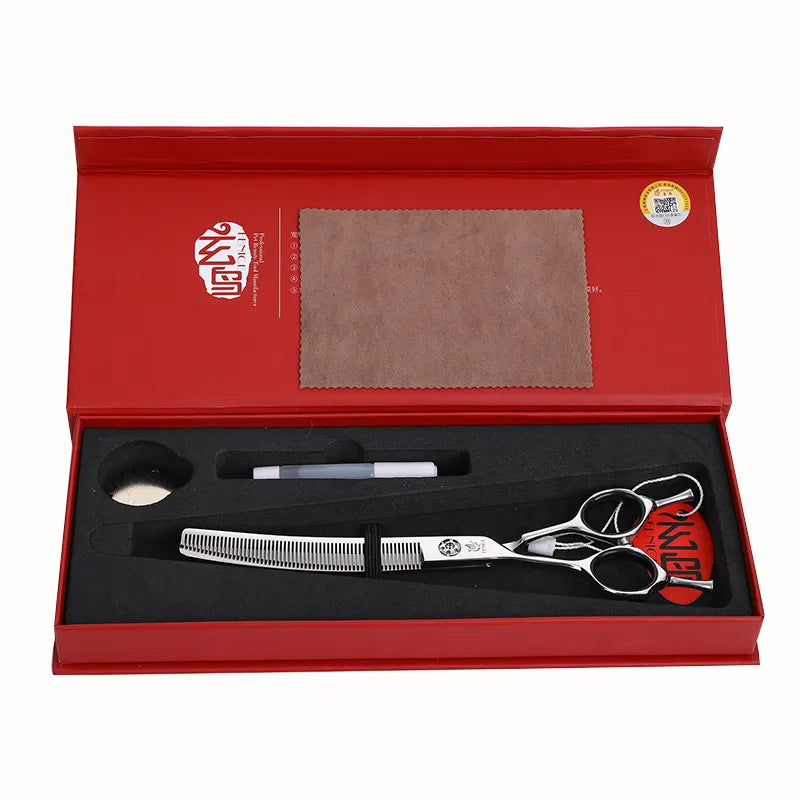Fenice 7.0 inch Left Handed Professional Dog Grooming Scissors Curved Thinning Dog Puppy Shears Pets Supplies Groomer Tools