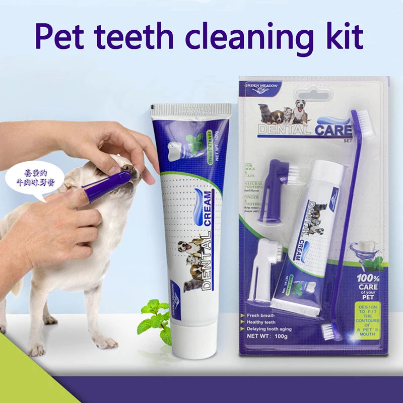 Small Pet Toothpaste Set Dogs Cats Finger Tooth Brush Oral Care Puppy Toothbrush Toothpaste Set