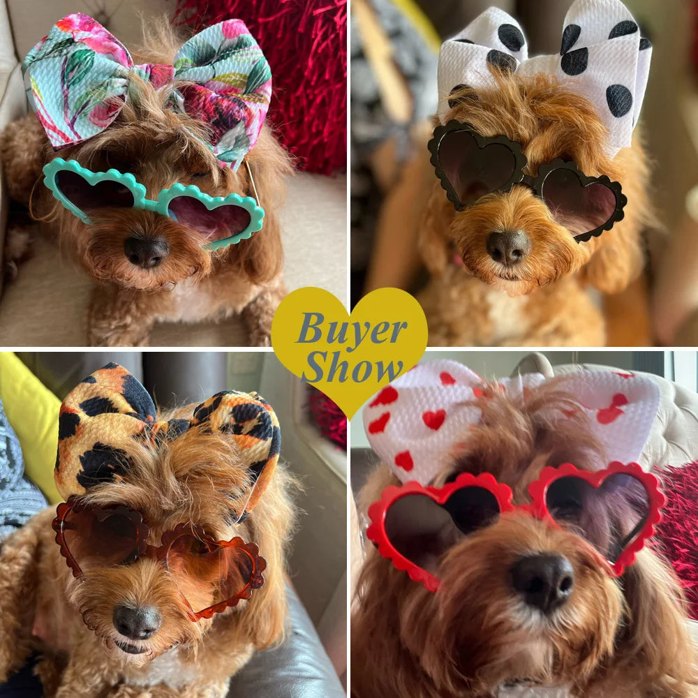 Pet Dog Sunglasses Cute Dog Cats Headband Bow Hair Accessories Heart-Shaped Glasses Dog Grooming Photography Props Dog Supplies