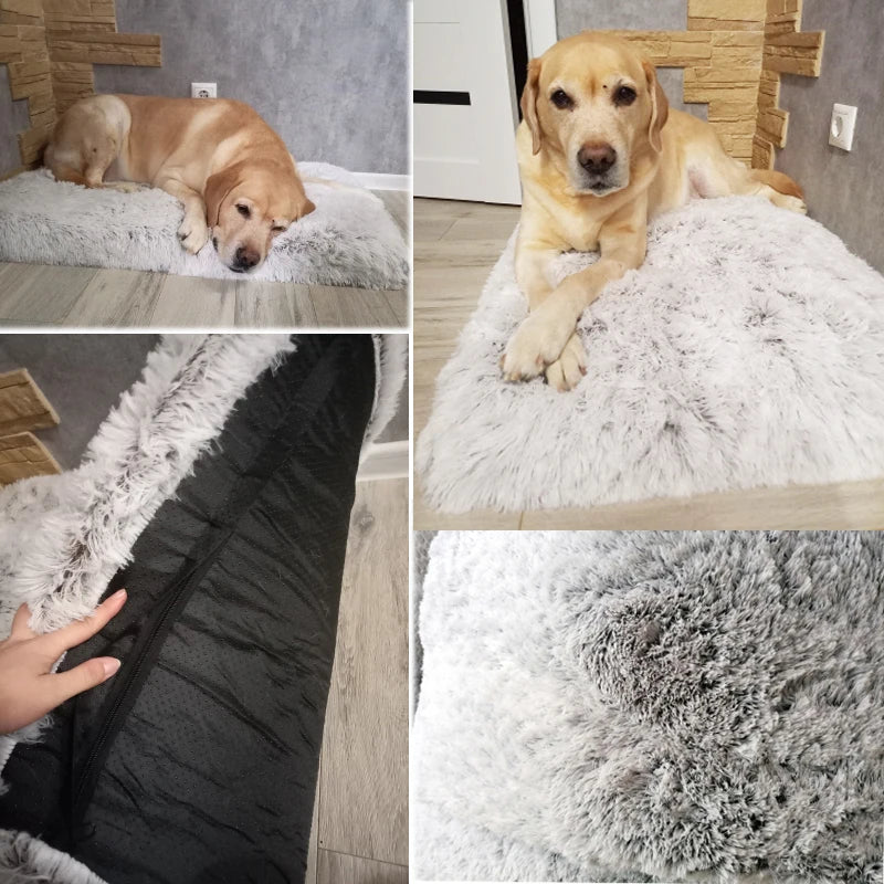 Long Plush Dog Bed Calming Cat Bed Pet Mattress with Removable Washable Cover Memory Foam Mat Dog Crate Mat with Non-Slip Bottom