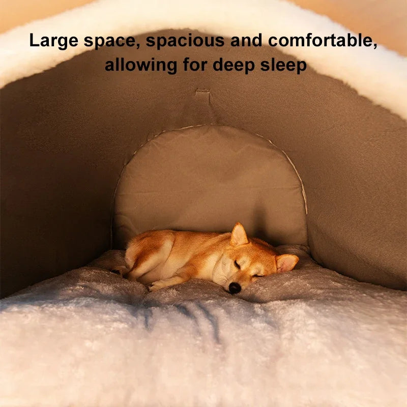 Winter Pet Cat Bed Foldable Dog House Dog Villa Sleep Kennel Removable Nest Warm Enclosed Cave Sofa Big Dog Kennel