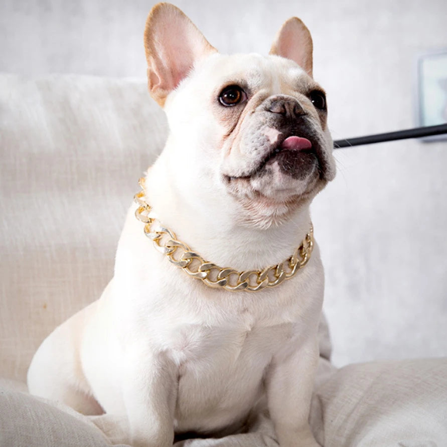 Strong Gold Plated Pet Collar Dog Collar Chain Necklace Belt Dog Cuban Link Chain FaDu Teddy Big Gold Necklace