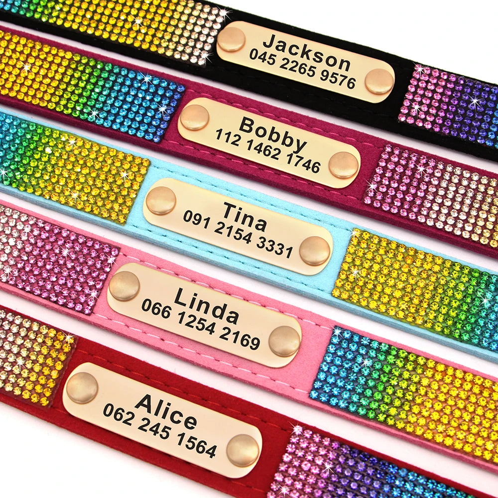 Personalized Cat Collar Bling Rhinestone Small Dog Cats Collars Free Custom Kitten Puppy Nameplate ID Necklace Pet Accessories
