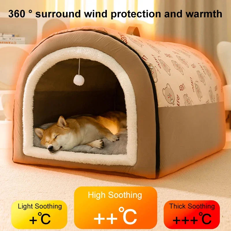 Winter Pet Cat Bed Foldable Dog House Dog Villa Sleep Kennel Removable Nest Warm Enclosed Cave Sofa Big Dog Kennel