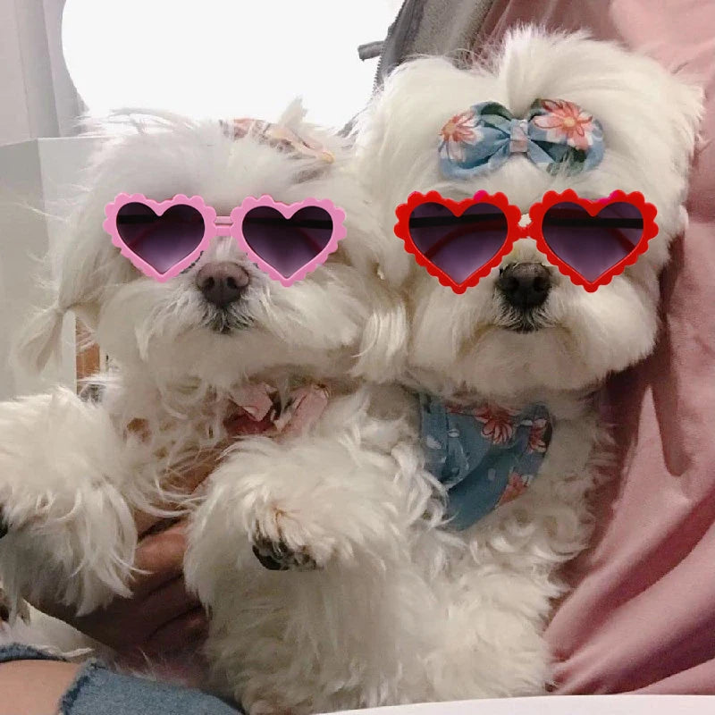 Pet Dog Sunglasses Cute Dog Cats Headband Bow Hair Accessories Heart-Shaped Glasses Dog Grooming Photography Props Dog Supplies