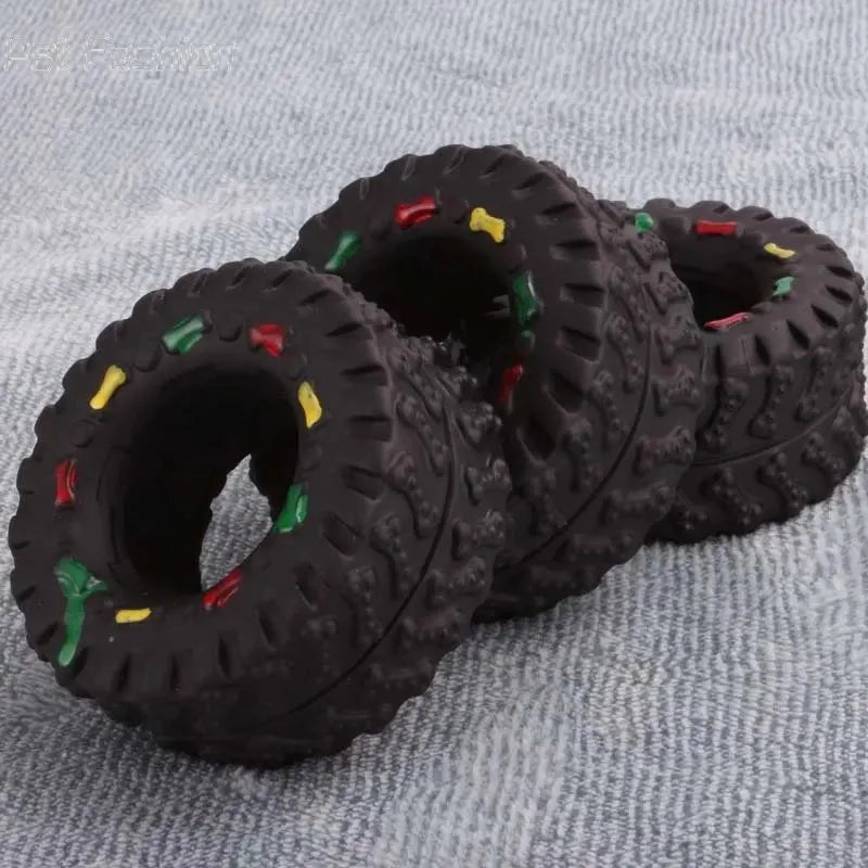 Mini Elasticity Tire Dog Cat Toy Squeak Sound Chew Treat Holder Funny Puppy Molar Training Toys Dog Interactive Pet Supplies