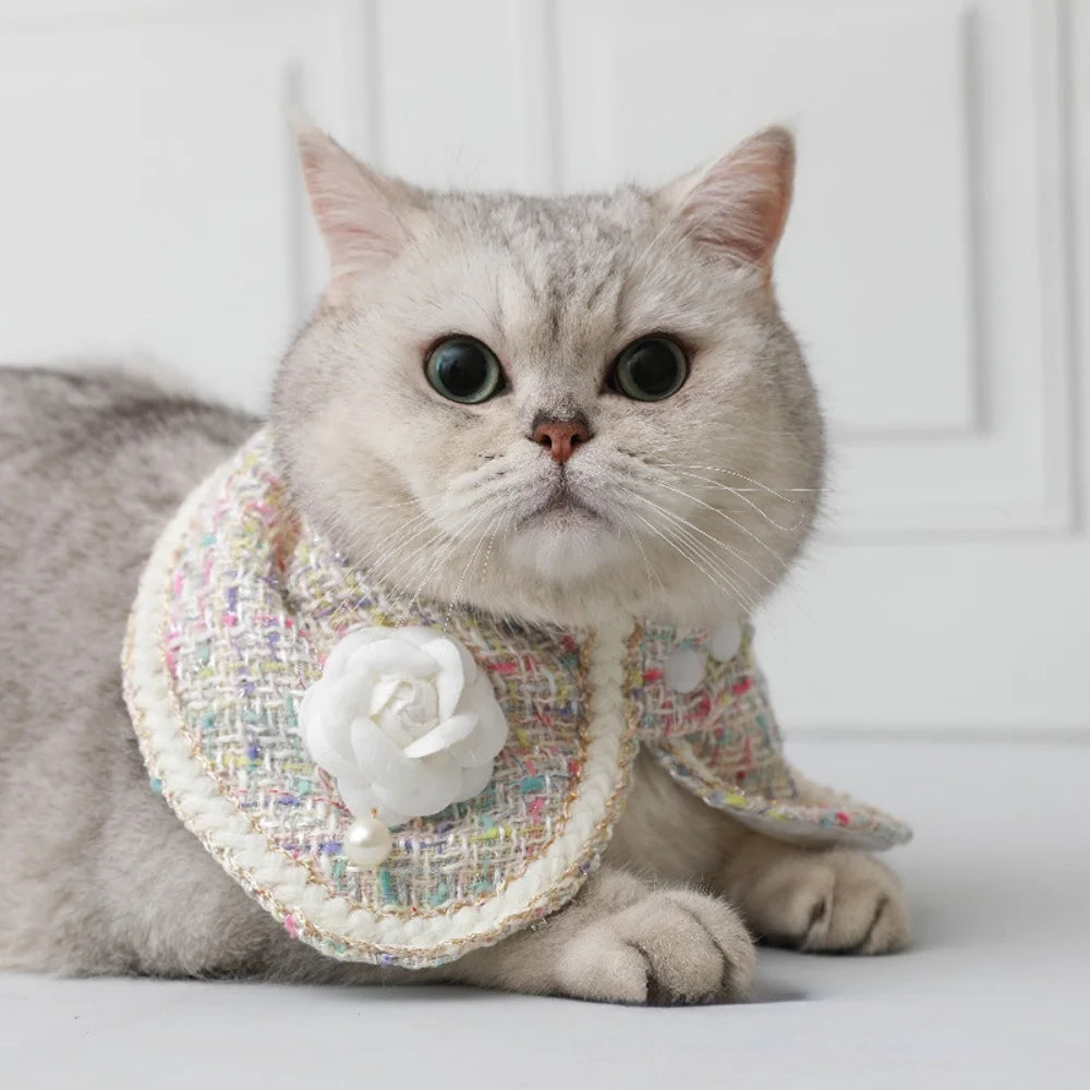 Pet Cute Cloak Cat Cute Collar Scarf Dog Pet Neck Lip Scarf Flower Pearl Scarf Scarf Cat Accessories Puppy Dog Pet Supplies