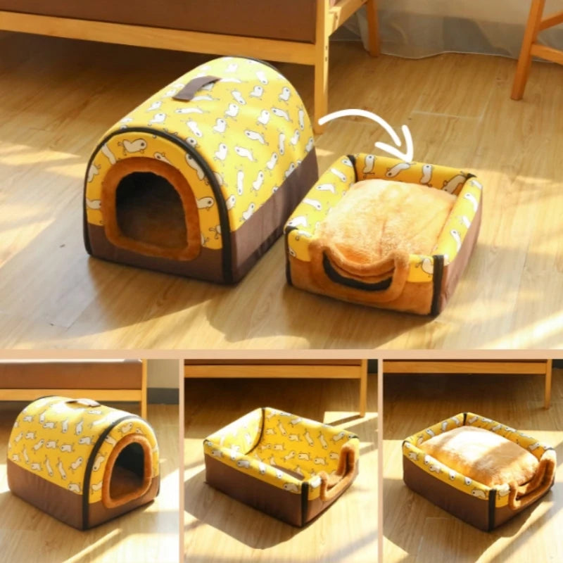 Foldable Deep Sleep Pet Large Dog House XXL Indoor Warm Cozy Big Kennel Tent Cat Nest Cushion Removable Cave Pet Products Winter