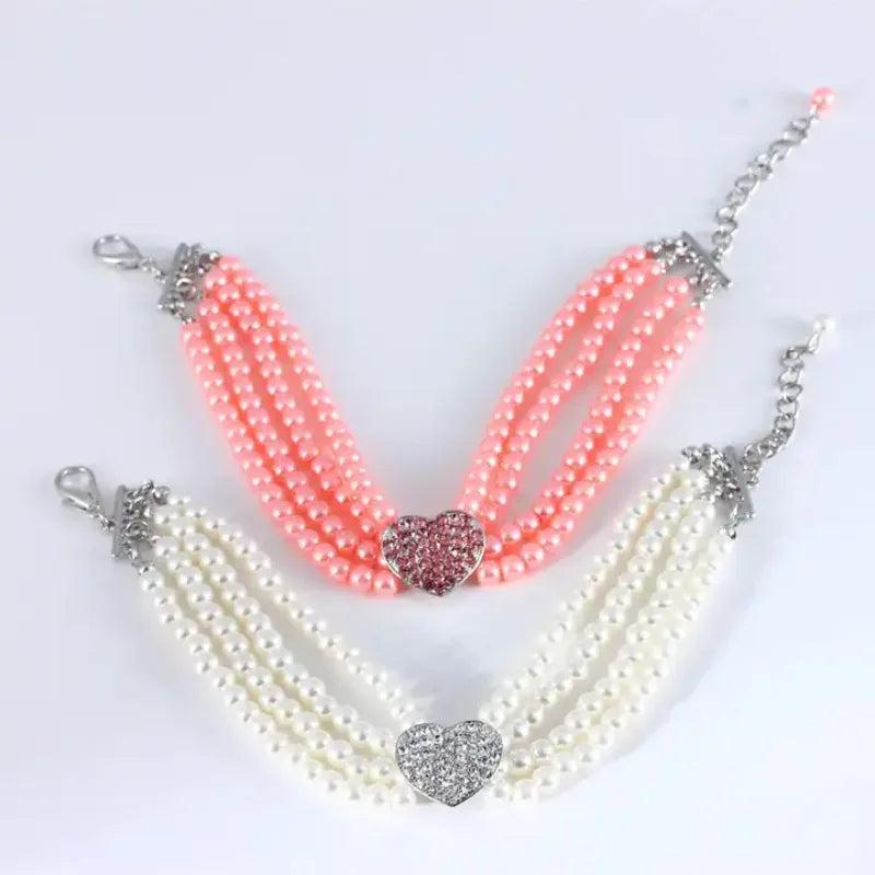 Luxury Noble Dog Pearls Necklace Adjustable Bling Dog Wedding Collar with Rhinestone Heart Charm for Puppy Cats Pet Supplies