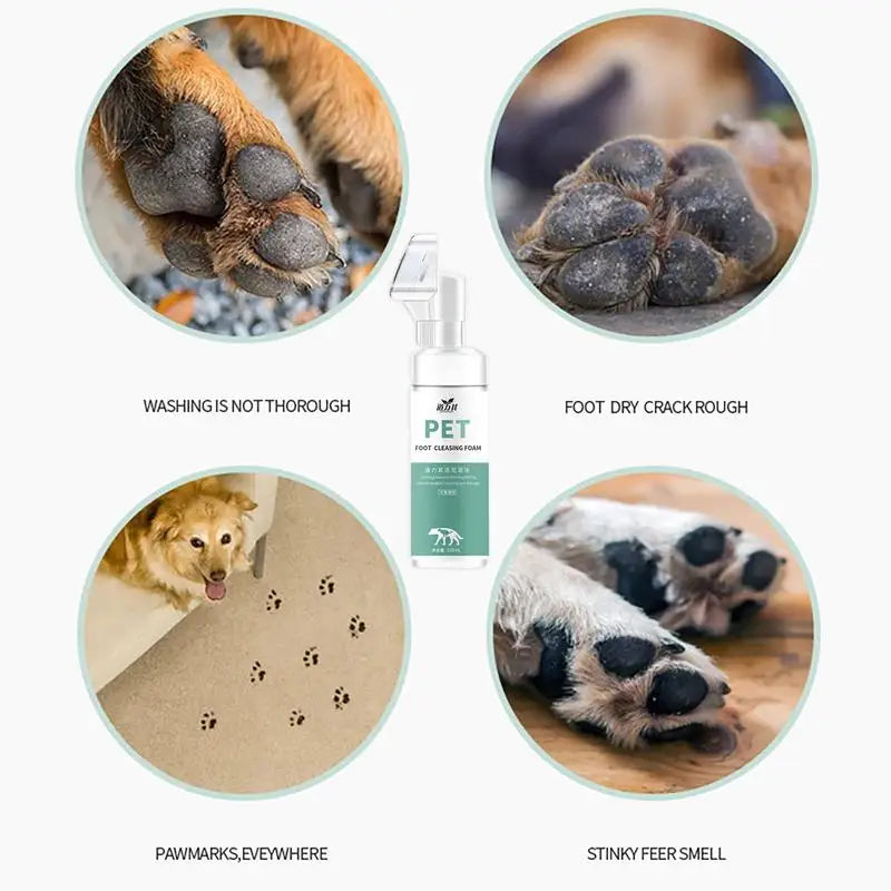 Pet Foot Paw Cleaner 150ml No-Rinse Shampoo Paw Foam Cleaner With Silicone Brush Head Massager For Cats Dogs Grooming Supplies