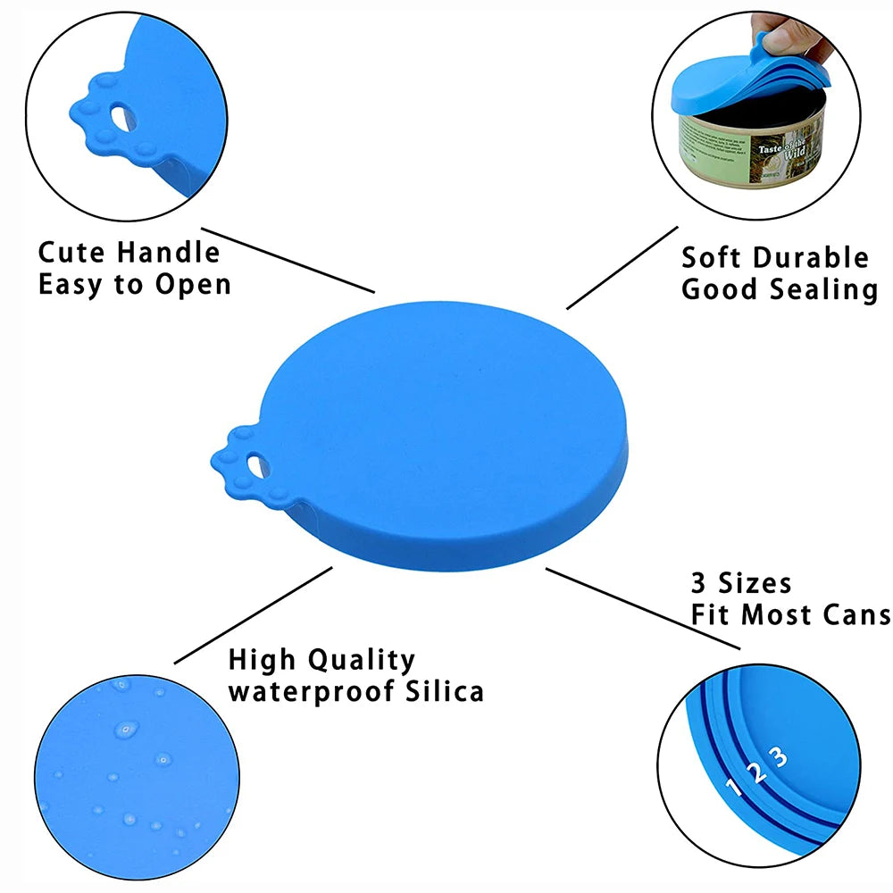 Reusable 3 In 1 Pet Food Can Silicone Cover Dogs Cats Storage Tin Cap Lid Seal Cover Pet Supplies Suitable For 9cm/8cm/7cm