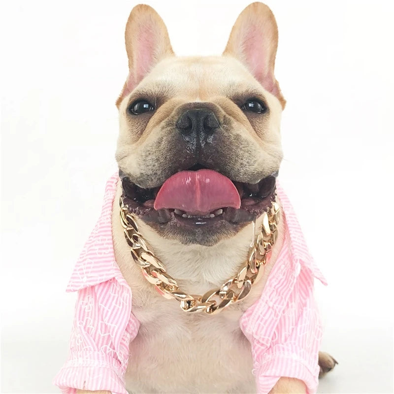 Strong Gold Plated Pet Collar Dog Collar Chain Necklace Belt Dog Cuban Link Chain FaDu Teddy Big Gold Necklace