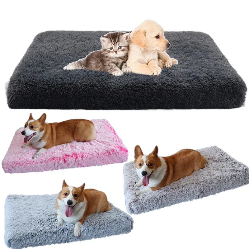 Long Plush Dog Bed Calming Cat Bed Pet Mattress with Removable Washable Cover Memory Foam Mat Dog Crate Mat with Non-Slip Bottom
