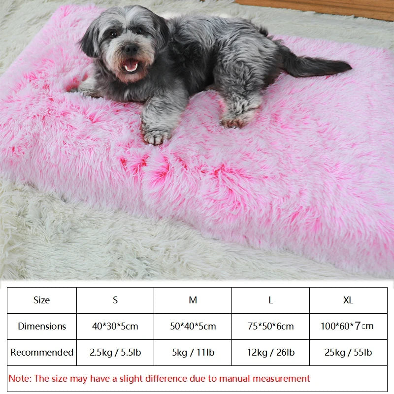 Long Plush Dog Bed Calming Cat Bed Pet Mattress with Removable Washable Cover Memory Foam Mat Dog Crate Mat with Non-Slip Bottom