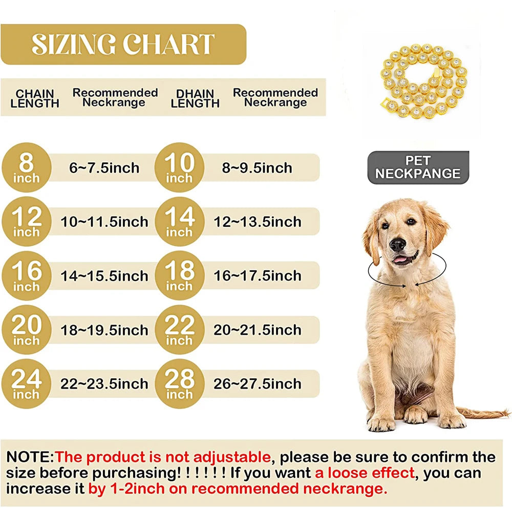 Metal Dog Chain Collar Luxury Dog Cat Diamond Necklace Pet Cuban Collar Jewelry Accessories for Small Medium Large Dogs Bulldog