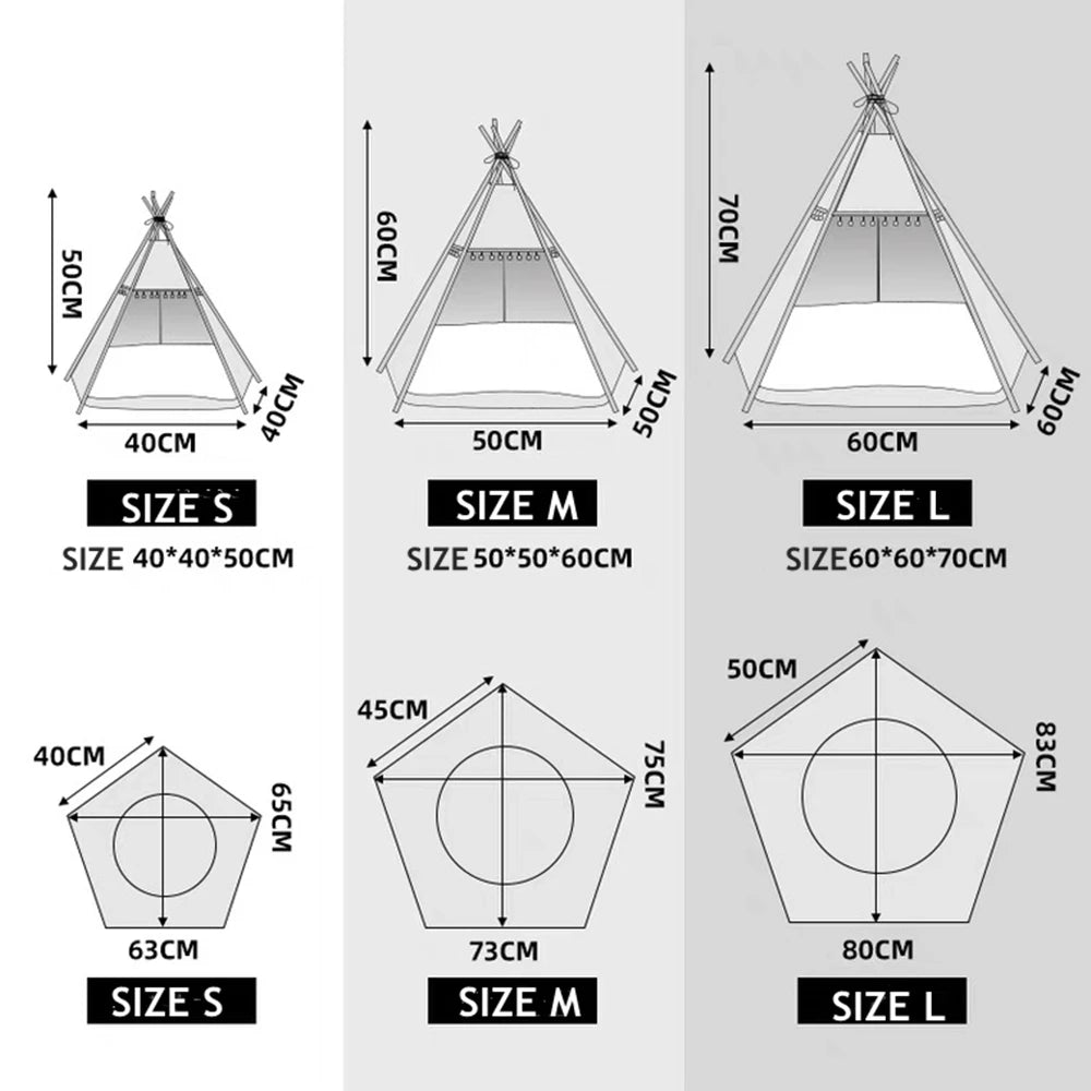 Pet Cat Tent Dog House Bed with Thick Cushion for Cats Dogs Deep Sleeping Indoor Canvas Soft Indian Puppy Teepee