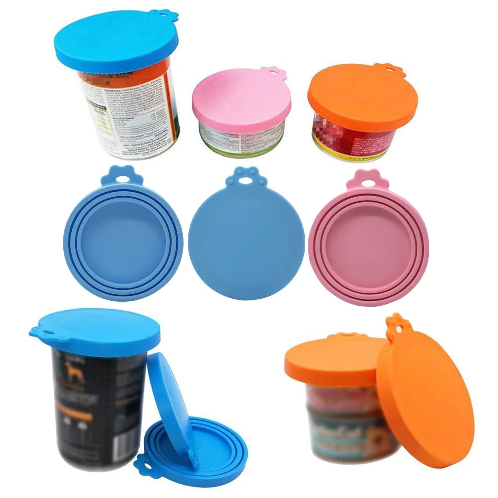 Reusable 3 In 1 Pet Food Can Silicone Cover Dogs Cats Storage Tin Cap Lid Seal Cover Pet Supplies Suitable For 9cm/8cm/7cm