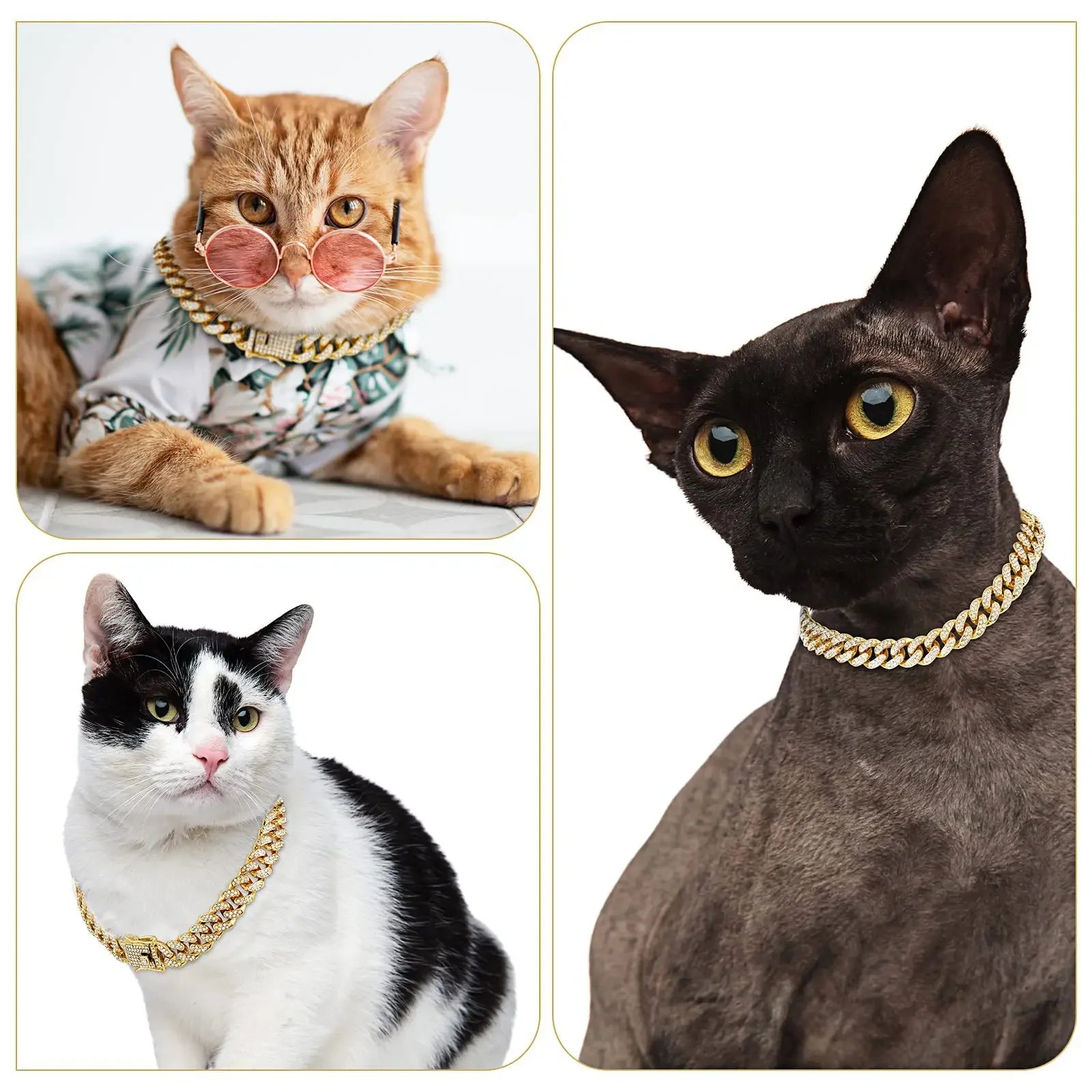 Metal  Cat Pet Buckle, Dog Jewelry Design Walking Secure Cuban Diamond Accessories With Chain Collar