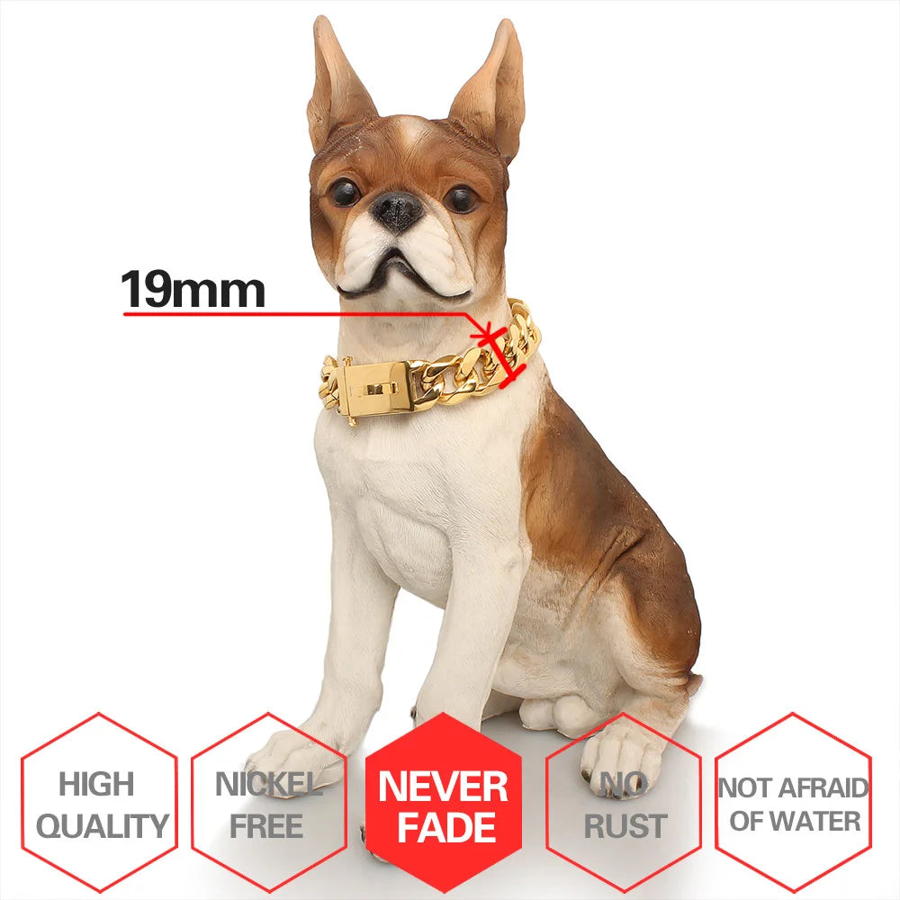 Stainless Steel Dog Necklace Collar Pet Supplies Accessories Pet Dog Chain Medium Large Dogs Gold Solid Cuban Chain collar