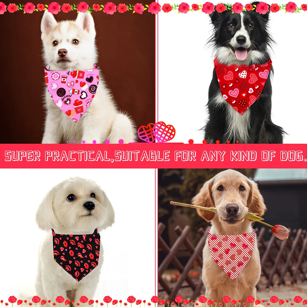 Valentine's Day Dog Bandanas For Dog Thick Triangular Scarf  Fashion Pet Saliva Towel For Small Large Dogs Dog Supplies