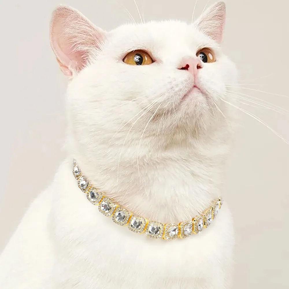 Gold Dog Chain Collar Bling Rhinestone Puppy Cat Necklace Adjustable Dog Slip Choke Collars For Small Medium Dogs Cats Rabbit