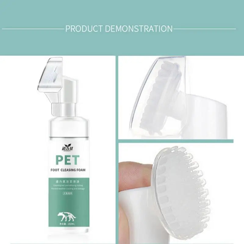 Pet Foot Paw Cleaner 150ml No-Rinse Shampoo Paw Foam Cleaner With Silicone Brush Head Massager For Cats Dogs Grooming Supplies