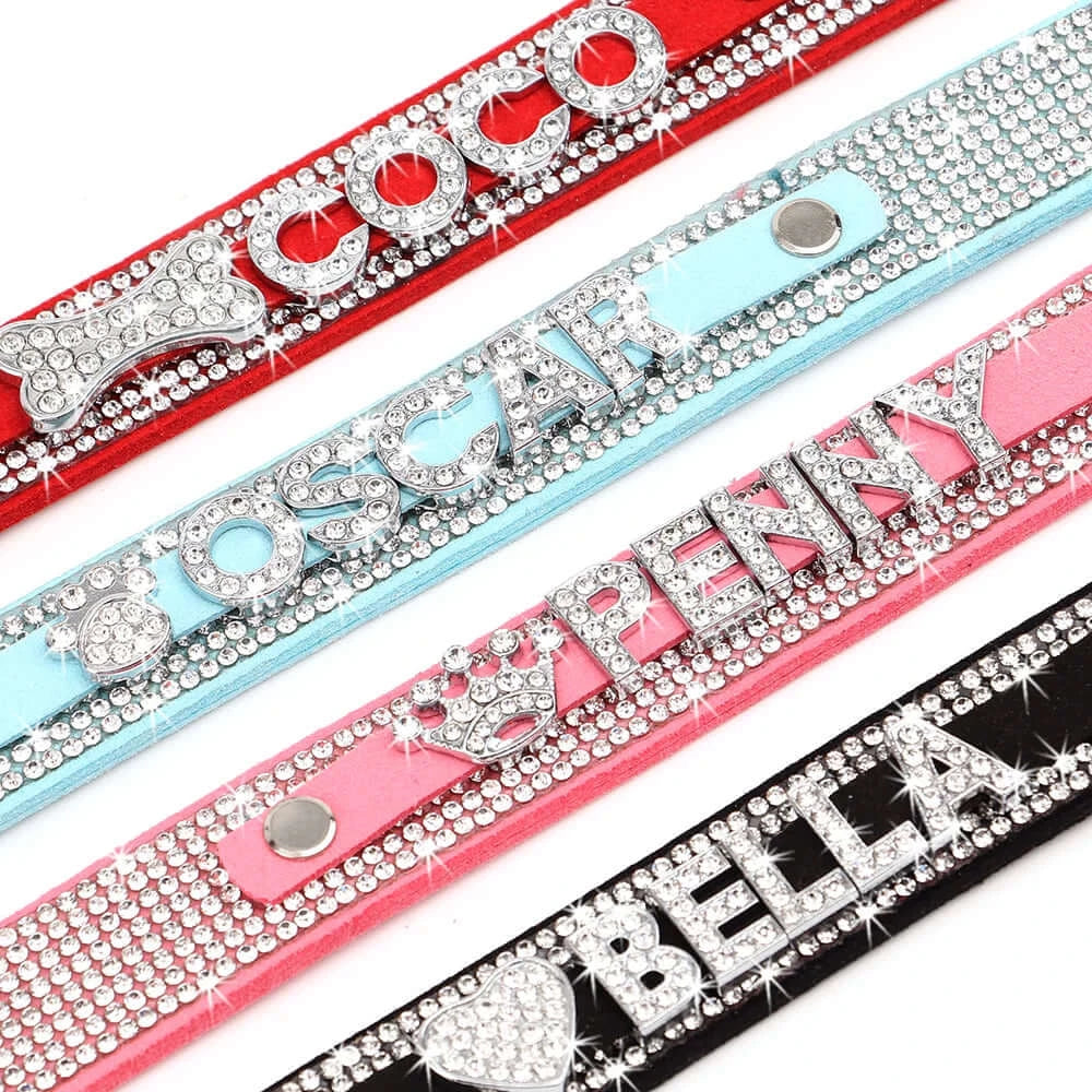 Bling Rhinestone Cat Collar Free Custom Puppy Cats Collars Personalized Kitten Name Charms Pet Crystal Necklace Cat Accessories