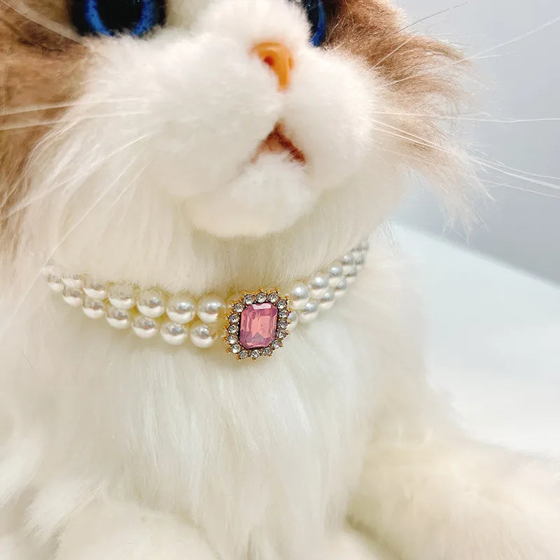Pearl Dog Collar Necklaces Luxury Bling Rhinestones Wedding Collar Crystal Jewelry for Dogs Cat Clothes Costume Pet Accessories