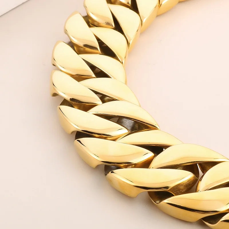 Golden Strong Stainless Steel Dog Chain Medium Large Pet Dog Collar Medal Tag Necklace Huge Cuban Chain 31mm 18.8'' 690g Heavy
