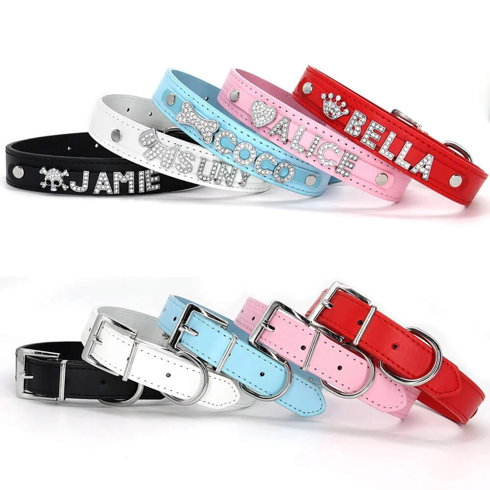Bling Rhinestone Cat Collar Free Custom Puppy Cats Collars Personalized Kitten Name Charms Pet Crystal Necklace Cat Accessories