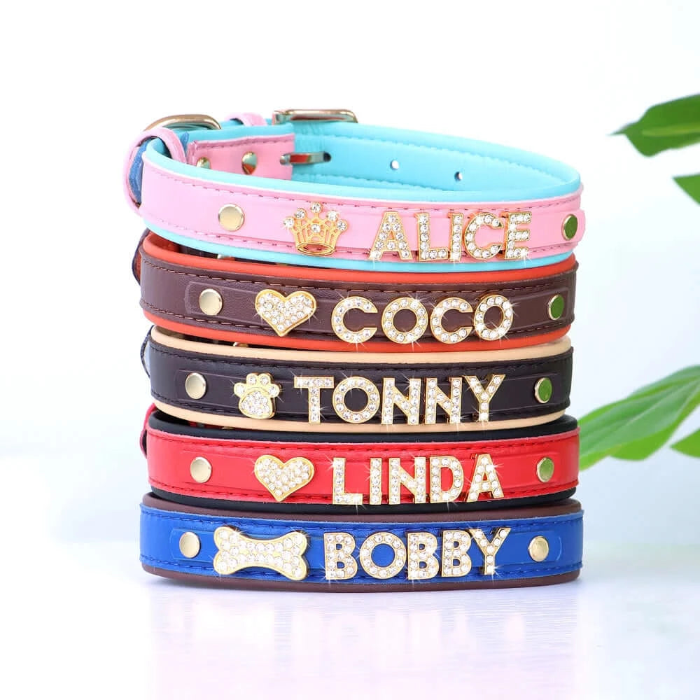 Bling Rhinestone Cat Collar Free Custom Puppy Cats Collars Personalized Kitten Name Charms Pet Crystal Necklace Cat Accessories