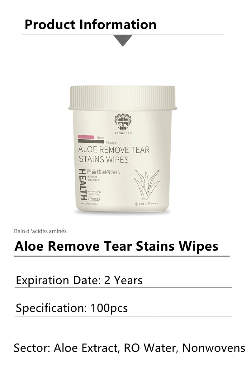 Pet Wipes Dog Cat Eyes Ears Cleaning Products Dogs Tear Ear Stain Remover Pet Aloe Grooming Supplies Puppy Kitten Eye Ear Care