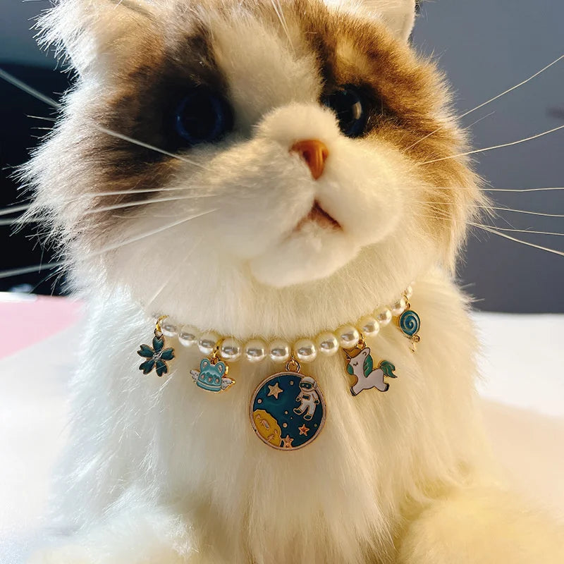 Pearl Dog Necklace Collar Fashion Jeweled Puppy Cat Collar with Bling Pendant Cute Dog Pet Accessories Supplies