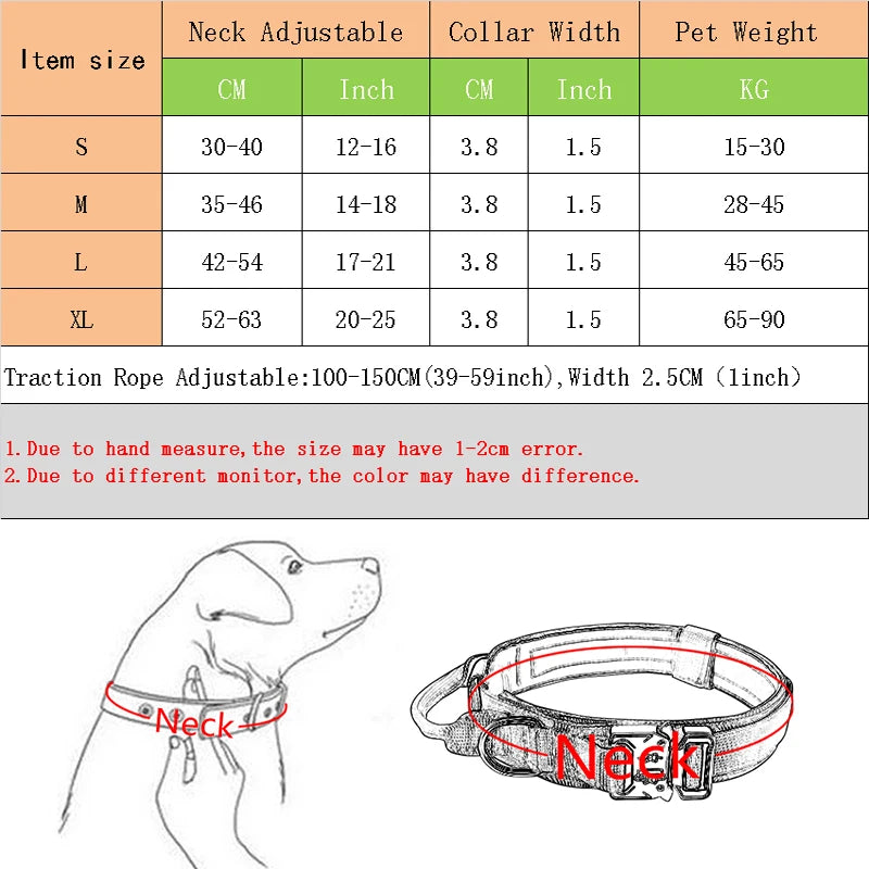 Military Tactical Big Dog Collar With Handle Large Pet Outdoor Training Accessories Black Nylon Durable Collar Leash Rope Set