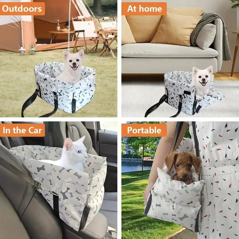 Oxford Waterproof Fashion Print Dog Car Seat Central Control Armrest Pet Booster Seat Dog Safety Car Seat for Outdoor Travel