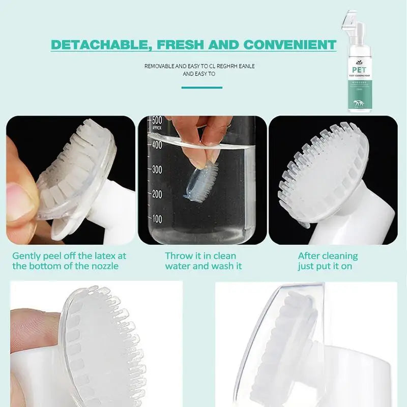Pet Foot Paw Cleaner 150ml No-Rinse Shampoo Paw Foam Cleaner With Silicone Brush Head Massager For Cats Dogs Grooming Supplies