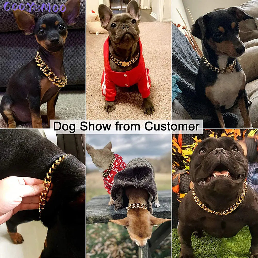 Strong Gold Dog Collar Stainless Steel Cuban Link Chain 14mm Wide Metal Pet Necklace for Small Medium Large Dog Collar Product