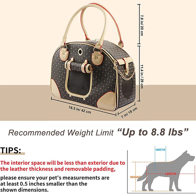 Fashion Dog Carrier PU Leather Dog Handbag Dog Purse Cat Tote Bag Pet Cat Puppy Hiking Bag Outdoors Cat Carrier Travel Bag