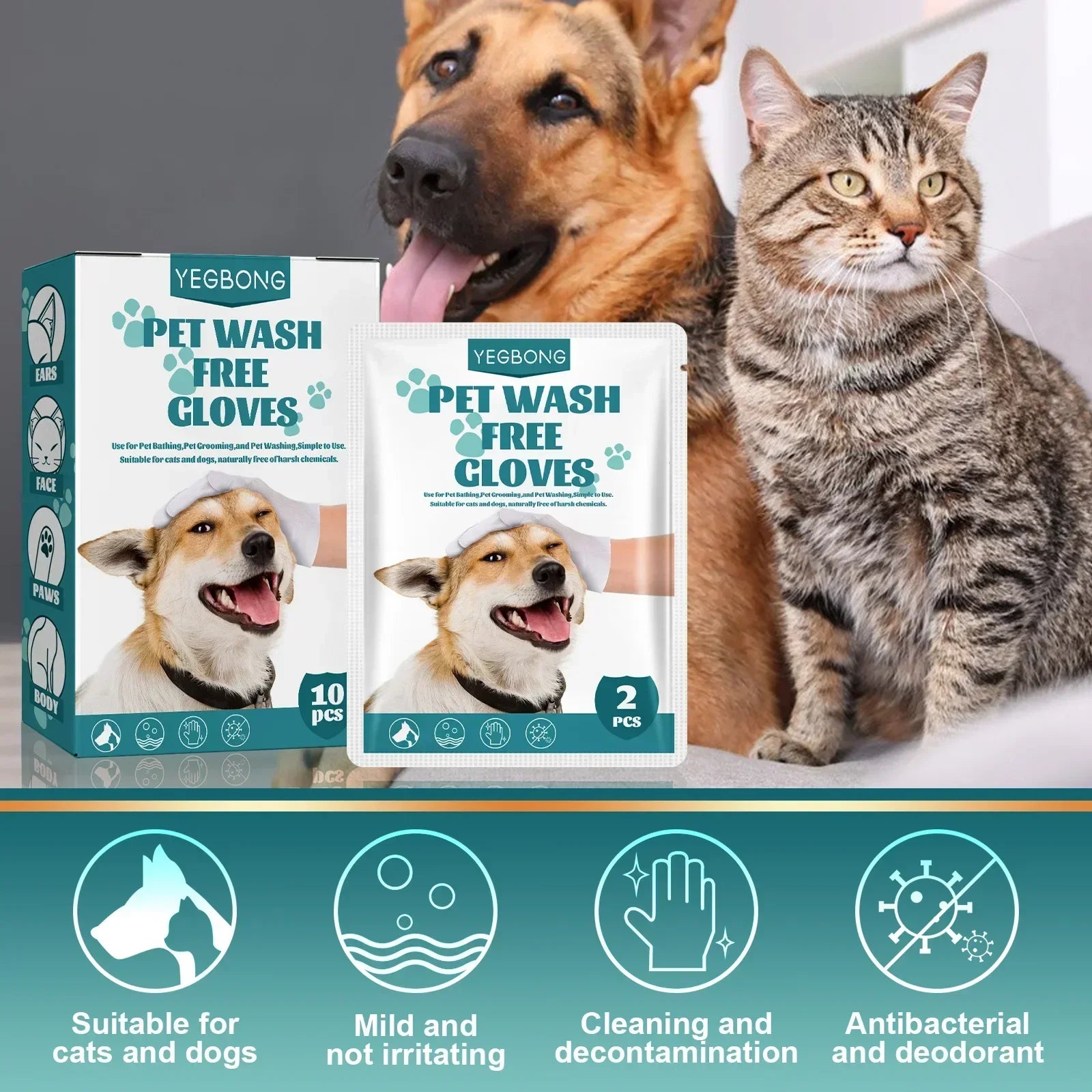 Pet Wash Free Gloves Puppy Disposable Cleaning Massage Gloves Odor Remover Cats Dogs Spa Bath Supplies Pet Dry Cleaning Gloves