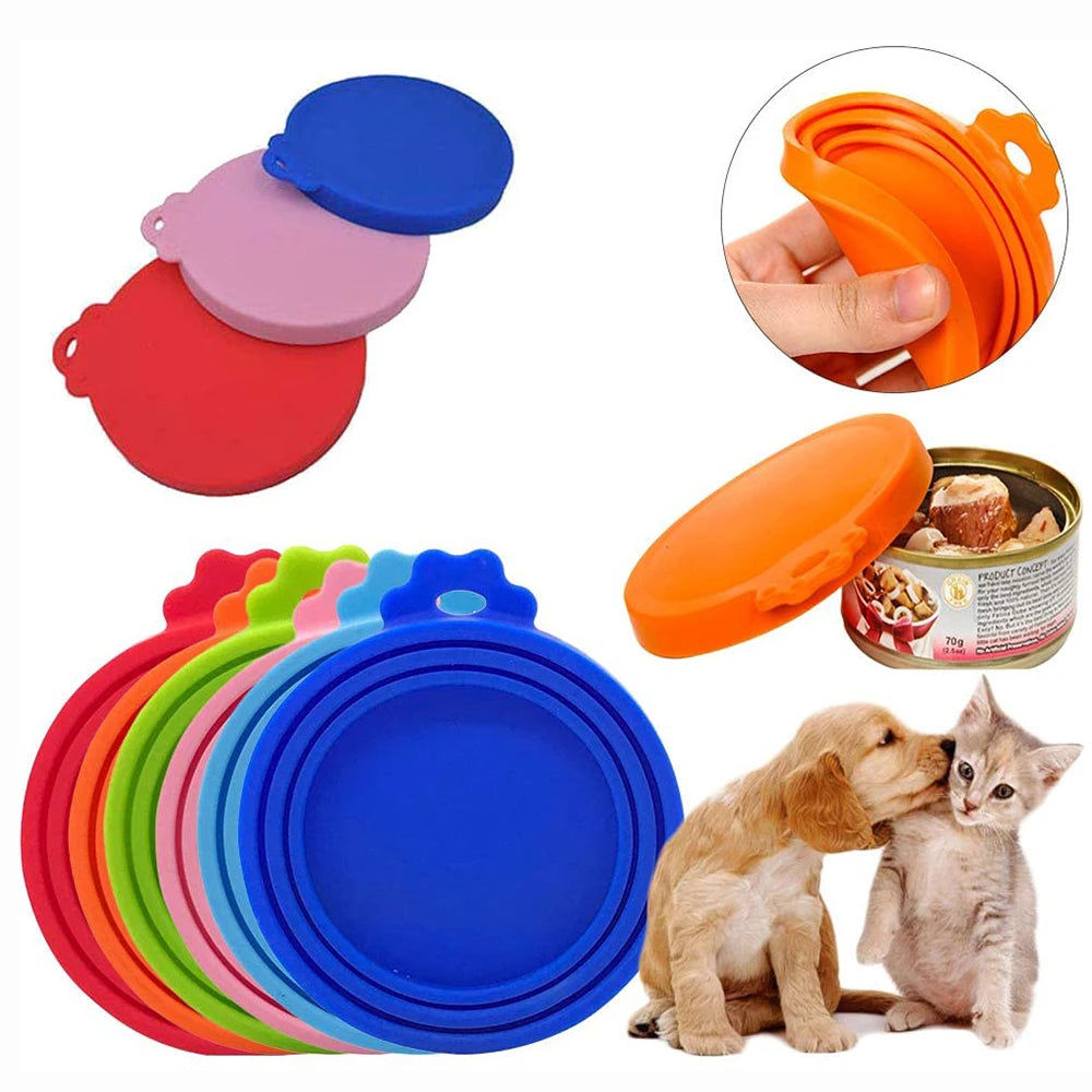 Reusable 3 In 1 Pet Food Can Silicone Cover Dogs Cats Storage Tin Cap Lid Seal Cover Pet Supplies Suitable For 9cm/8cm/7cm
