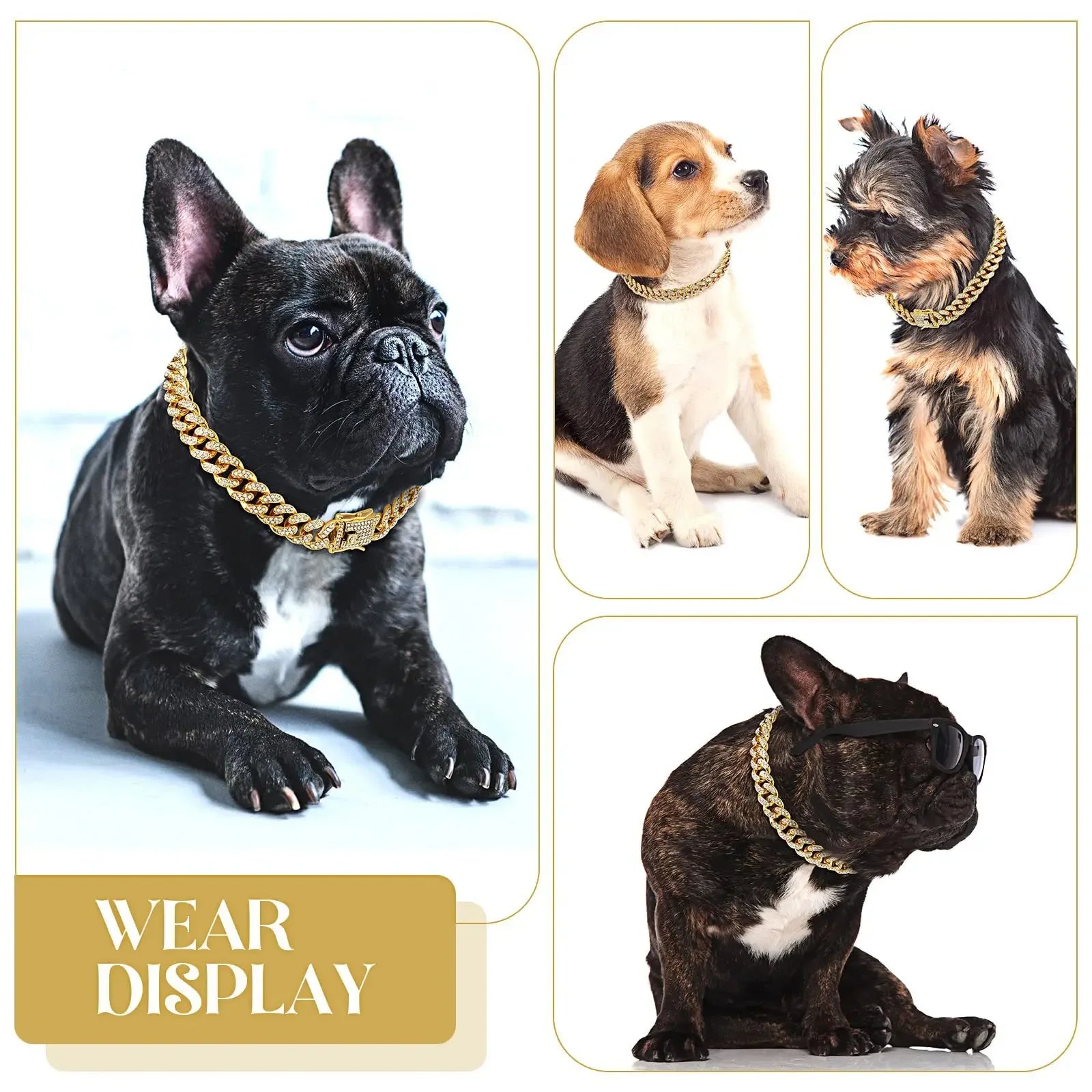 Metal  Cat Pet Buckle, Dog Jewelry Design Walking Secure Cuban Diamond Accessories With Chain Collar