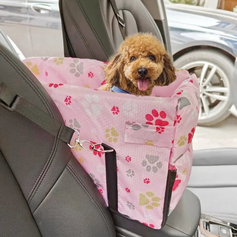 Oxford Waterproof Fashion Print Dog Car Seat Central Control Armrest Pet Booster Seat Dog Safety Car Seat for Outdoor Travel