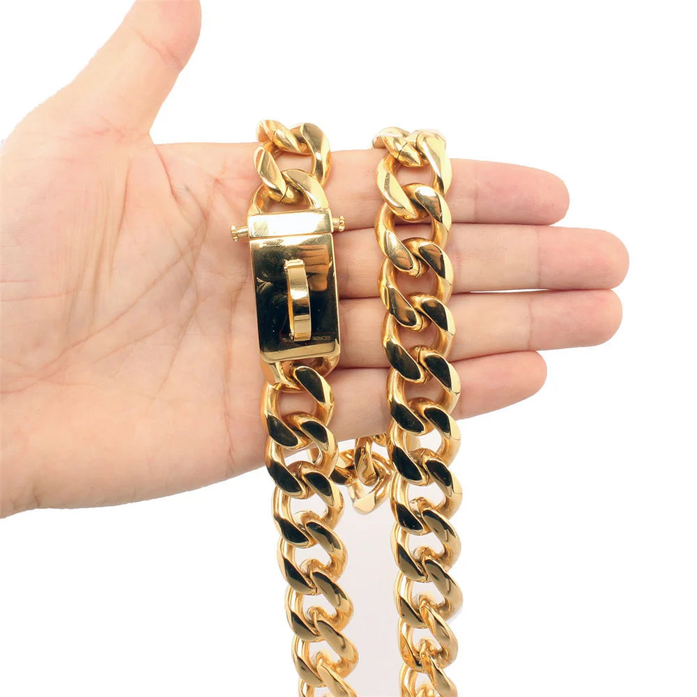 Stainless Steel Dog Necklace Collar Pet Supplies Accessories Pet Dog Chain Medium Large Dogs Gold Solid Cuban Chain collar